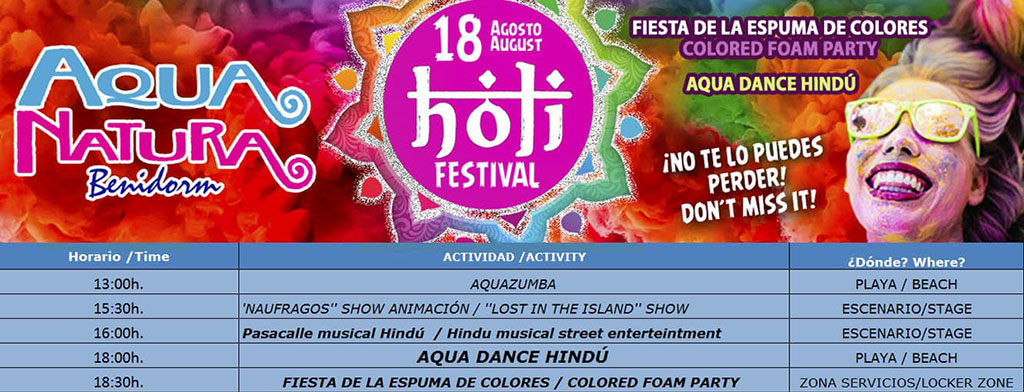 Programa Holi Festival - Aqua Natura Benidorm