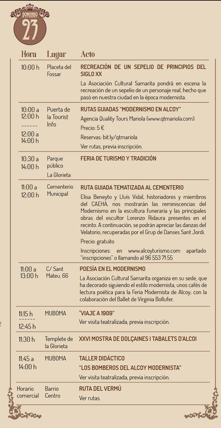 II Feria Modernista de Alcoy: programme