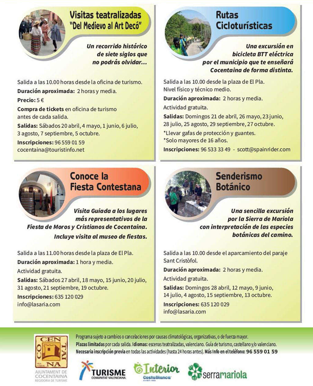 Visitas guiadas Cocentaina 2019: programme