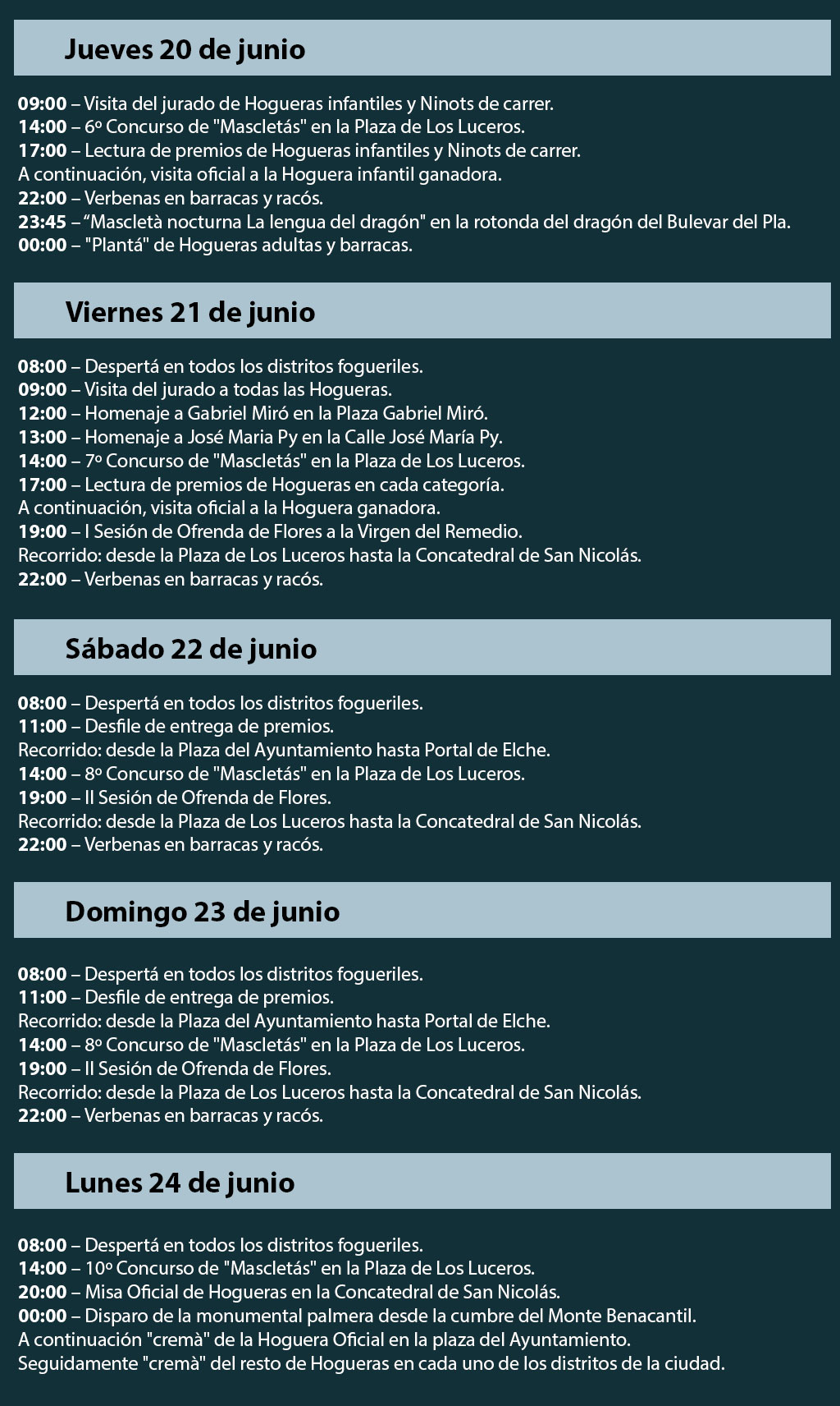 Hogueras de San Juan 2019: programme