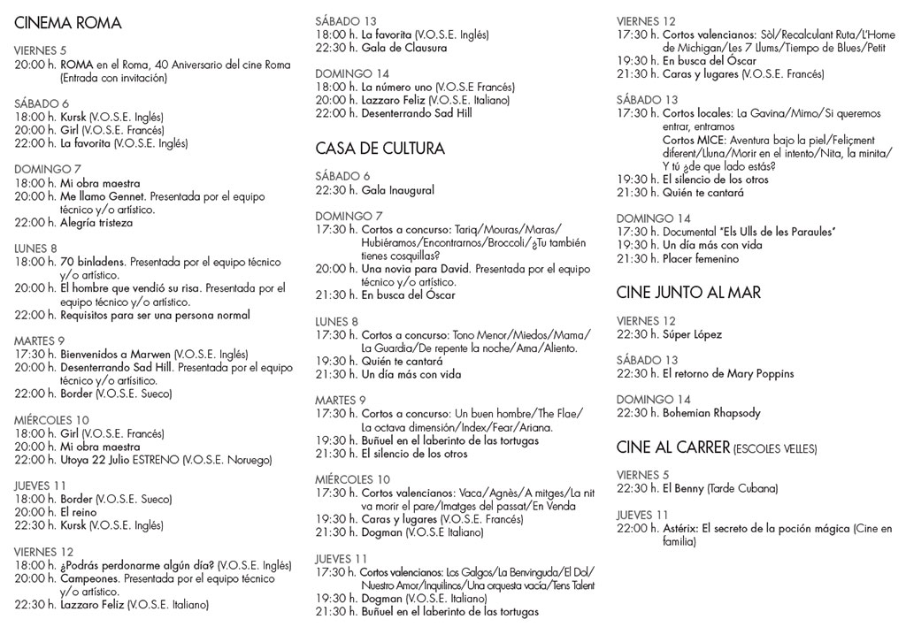 Festival de Cine Alfàs del Pi: programme