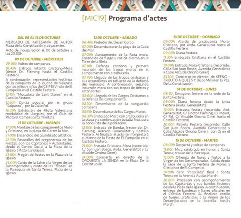 Moros y Cristianos de El Campello 2019: programme