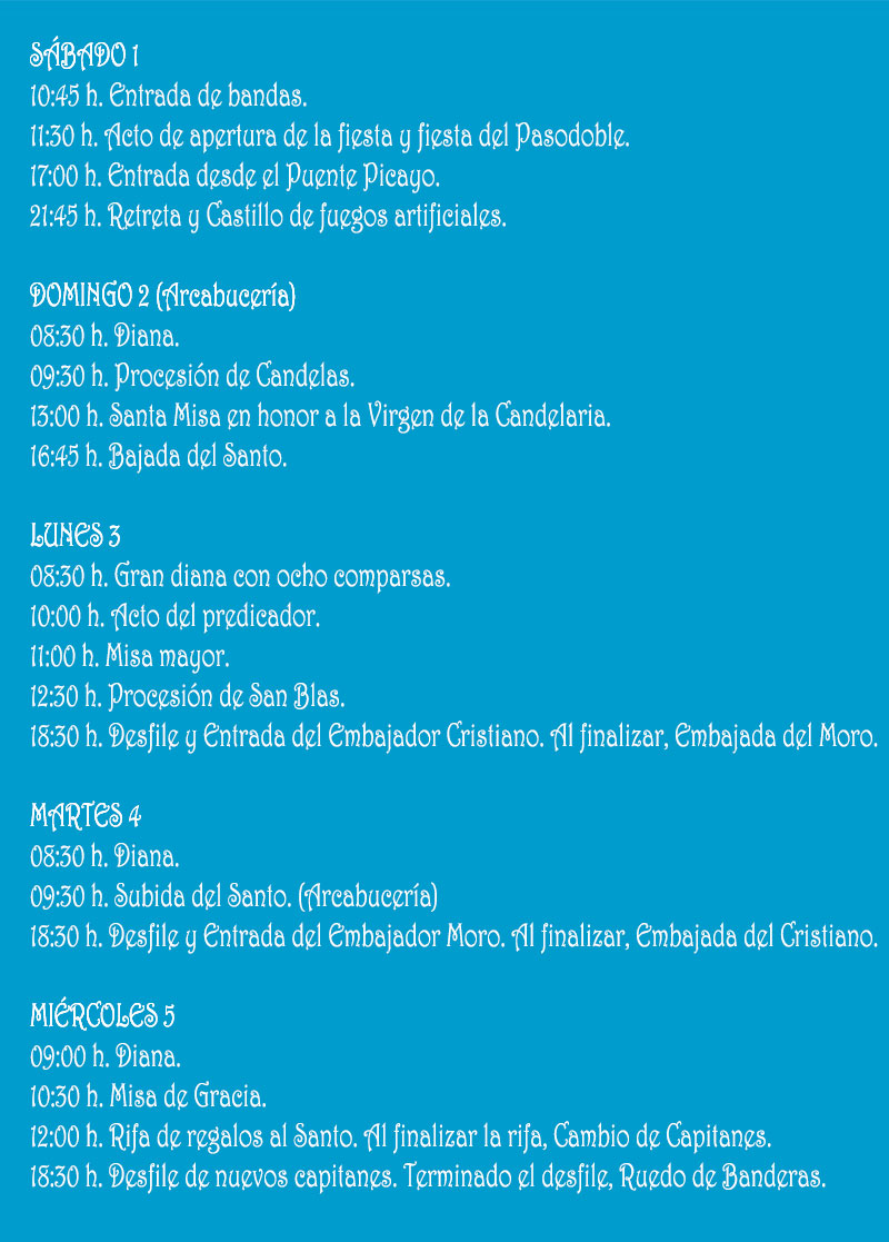 Fiestas de Moros y Cristianos de Sax 2020: programme