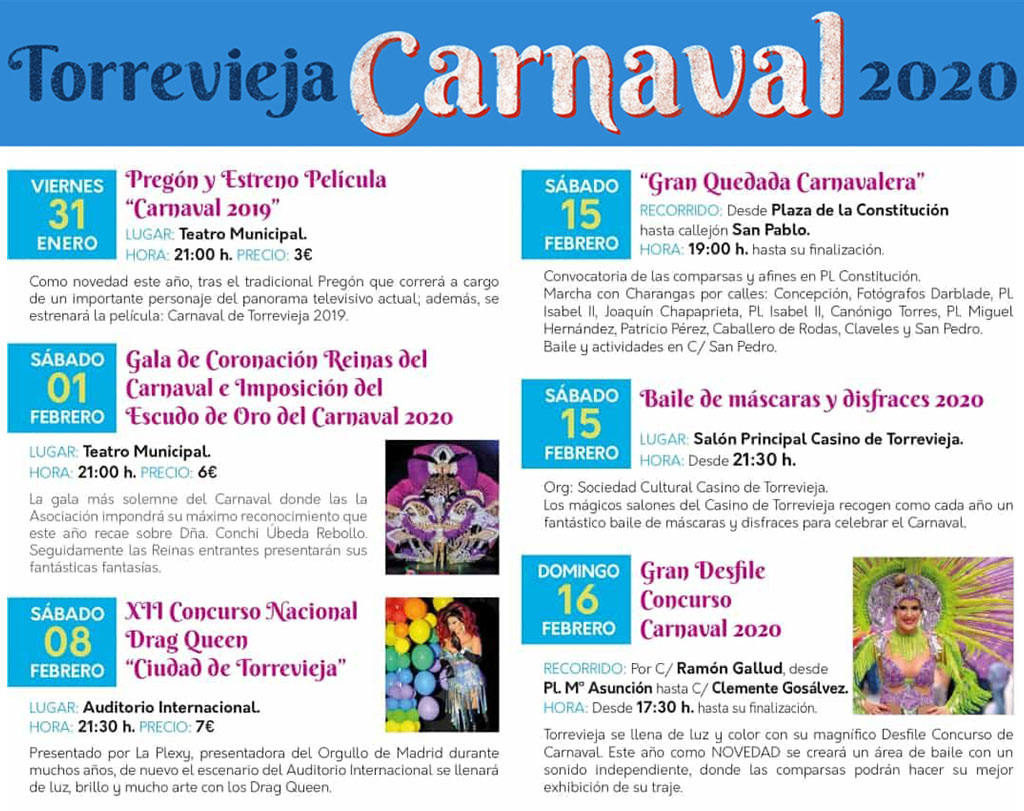 Carnaval 2020: programa Torrevieja