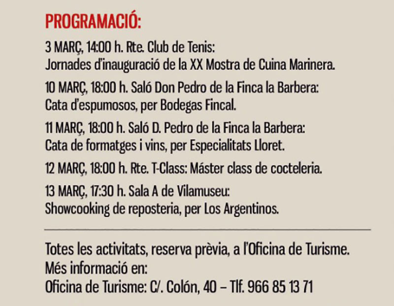 XX Mostra Cuina Marinera Villajoyosa: programa