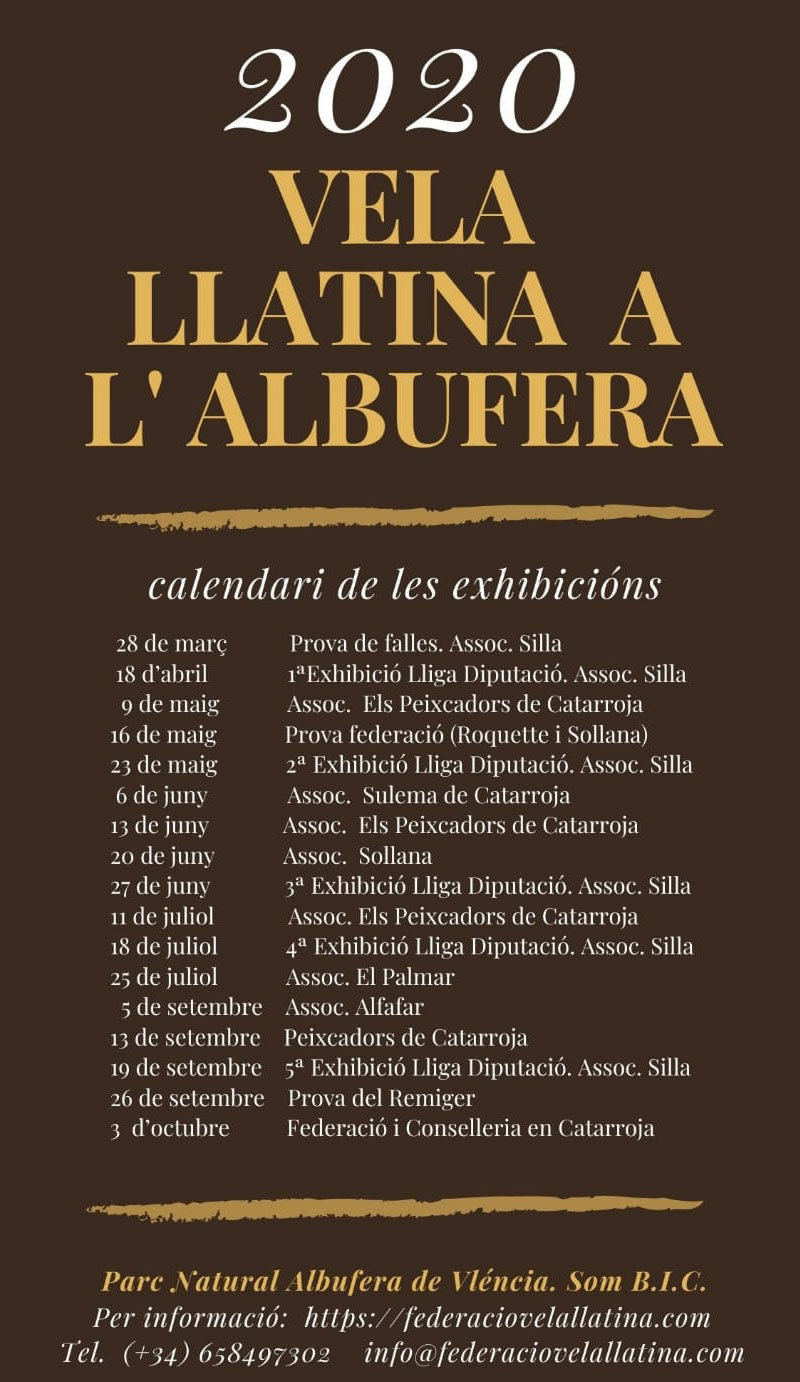 Exhibiciones de Vela Latina 2020 en la Albufera: Календарь