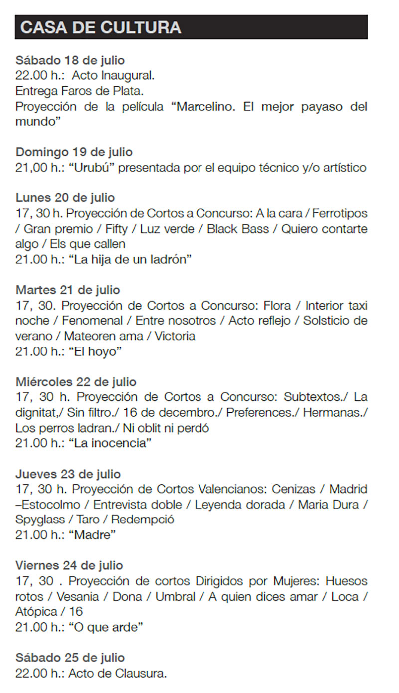 Festival de Cine Alfàs del Pi 2020: programme