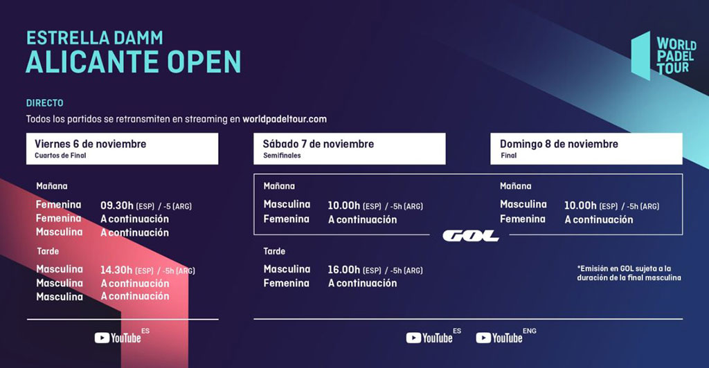 World Padel Tour Alicante 2020: horarios